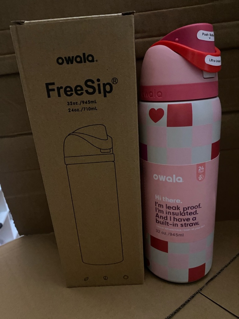 FreeSip Insulated Water Bottle - Pink Checker